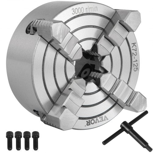 VEVOR K72-125 5 Inch Lathe Chuck Independent Reversible Jaw 125MM Metal Turning Machine Accessories for Mini Metal Lathe Machine 4 Jaw Lathe Chuck