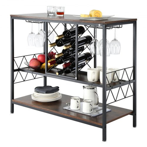 VEVOR 40 Inch Industrial Bar Cabinet, Wine Table for Liquor and Glasses, Sideboard Buffet Cabinet with Glass Holder & Wine Rack, Freestanding Farmhous
