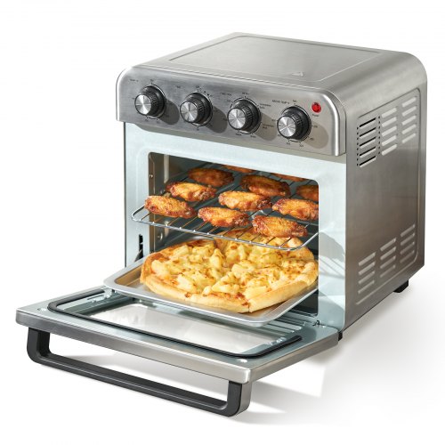 VEVOR 7-IN-1 Air Fryer Toaster Oven, Convection Oven, 1700W Stainless Steel Toaster Ovens Countertop Combo 18L with Pizza Pan, Grill, Gloves, 6 Slices