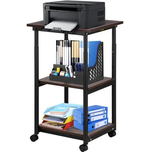 VEVOR Printer Stand, 3 Tiers, Rolling Machine Cart with Adjustable Shelf & Lockable Wheels, Mobile Printer Table for Fax Scanner File Book in Home Off Matron Inn