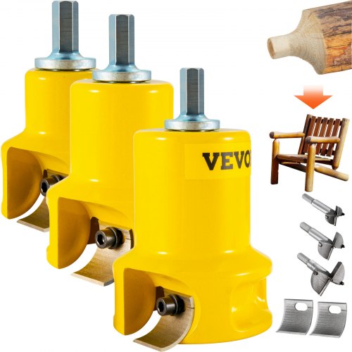VEVOR Tenon Cutter, 1"-25.4mm & 1.5"-38mm & 2"-50.8mm, Premium Aluminum & Steel Log Furniture Cutter, with Dual Curved Blades & Button Screws Home Mas