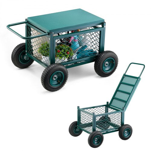 VEVOR Rolling Garden Cart with Seat, Metal Rolling Garden Work Seat with Wheels, Supports up to 400 LBS, Heavy Duty Gardening Cart Scooter, Outdoor Wa