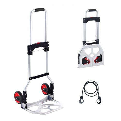 VEVOR Folding Hand Truck, 176 lbs Load Capacity, Aluminum Portable Cart, Convertible Hand Truck and Dolly with Telescoping Handle and Rubber Wheels, U