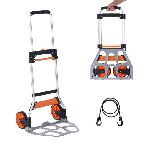 VEVOR Folding Hand Truck, 275 lbs Load Capacity, Aluminum Portable Cart, Convertible Hand Truck and Dolly with Telescoping Handle and PP+TPR Wheels, U