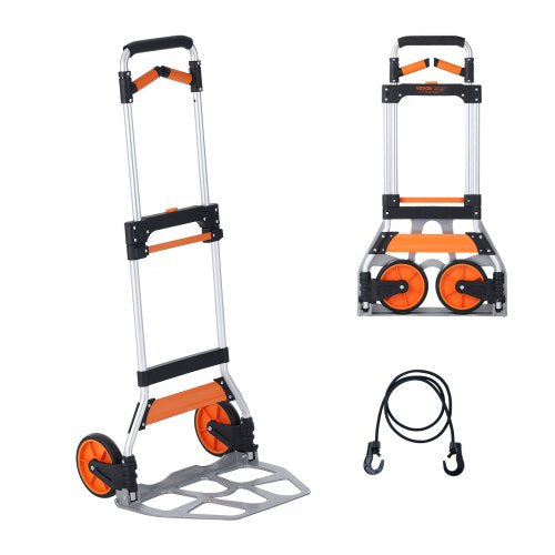 VEVOR Folding Hand Truck, 140 kg Load Capacity, Aluminum Portable Cart, Convertible Hand Truck and Dolly with Telescoping Handle and PP+TPR Wheels, Ul