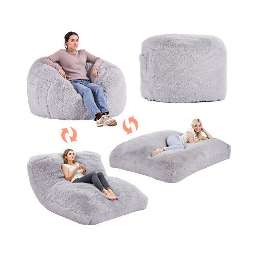 VEVOR Bean Bag Bed Chair, Convertible Chair from BeanBag to Lounge or Mattress, Gaint Bean Bag Chair Bed with Washable Cover for Adults, Fluffy Plush,