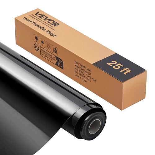 VEVOR Heat Transfer Vinyl, 304.8 x 7260mm, Glossy Black HTV Iron on Vinyl Roll, Easy to Cut and Weed, Strong Adhesion, Compatible with Cutting Machine