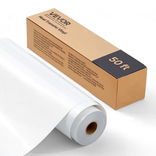 VEVOR Heat Transfer Vinyl, 304.8 x 15240mm, Glossy White HTV Iron on Vinyl Roll, Easy to Cut and Weed, Strong Adhesion, Compatible with Cutting Machin
