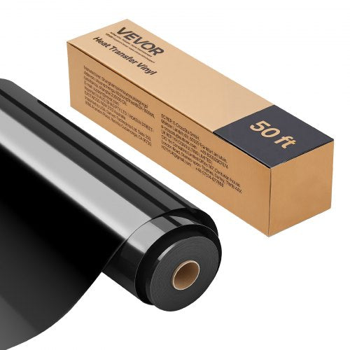 VEVOR Heat Transfer Vinyl, 304.8 x 15240mm, Glossy Black HTV Iron on Vinyl Roll, Easy to Cut and Weed, Strong Adhesion, Compatible with Cutting Machin
