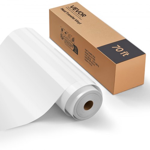 VEVOR Heat Transfer Vinyl, 12 in x 70 ft, Glossy White HTV Iron on Vinyl Roll, Easy to Cut and Weed, Strong Adhesion, Compatible with Cutting Machines