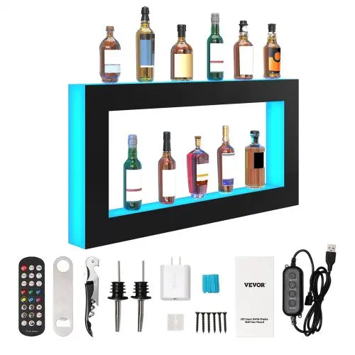 VEVOR LED Lighted Liquor Bottle Display, Square 48 Inch, Illuminated Home Bar Shelf with RF Remote & App Control 7 Static Colors 1-4 H Timing, Acrylic Matron Inn