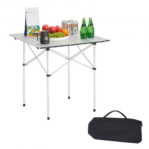 VEVOR Folding Camping Table, Portable Roll Up Side Tables, Small Lightweight Aluminum Beach Table, Compact with Carry Bag, for Outdoor Cooking, Tailga