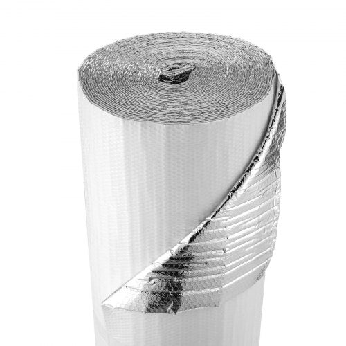 VEVOR Reflective Insulation Roll, Double-Layer Air Bubble Radiant Barrier, 6mm 30.48 m x 1.22 m, Aluminum Foil White PE Film Heat Reflective Shield, T