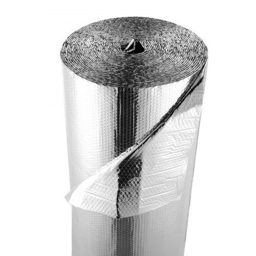 VEVOR Double Reflective Insulation Roll, Double-Sided Aluminum Foil Radiant Barrier, 6mm 30.48 m x 1.22 m, Dual-Layer Air Bubble Heat Reflective Shiel