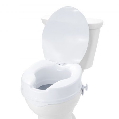 VEVOR Raised Toilet Seat, 100 mm Height Raised, 136 kg Weight Capacity, Universal Toilet Seat Riser, Screw Rod Locking, with Toilet Seat, for Elderly,
