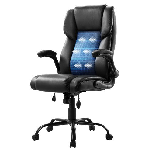 VEVOR Executive Chair, High Back Office Chair with Flip-up Armrests & Lumbar Support, Ergonomic Desk Chair Adjustable Tilt & Height, PU Leather Swivel