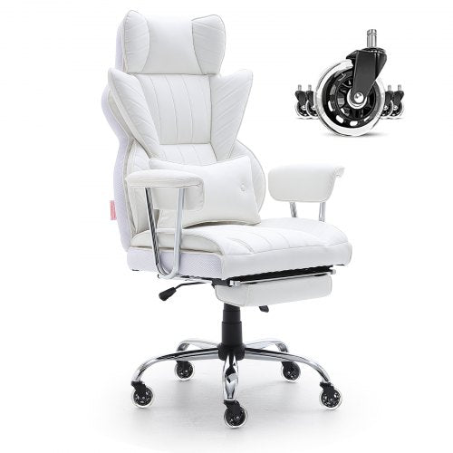 VEVOR Reclining Office Chair with Footrest, Heavy Duty PU Leather Wide Office Chair, Big and Tall Executive Office Chairs with Lumbar Support, Strong