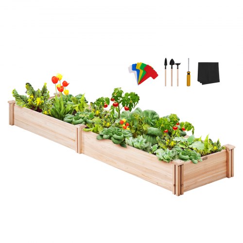 VEVOR Raised Garden Bed, 94.5 x 23.6 x 9.8 inch Wooden Planter Box, Outdoor Planting Boxes with Open Base, for Growing Flowers-Vegetables-Herbs in Bac