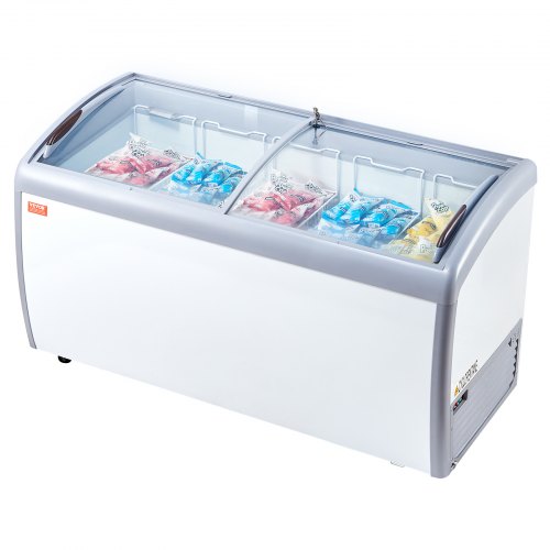 VEVOR Commercial Ice Cream Display Case, 16.3 Cu.ft Chest Freezer, Mobile Glass Top Deep Freezer, Restaurant Gelato Dipping Cabinet with 5 Wire Basket