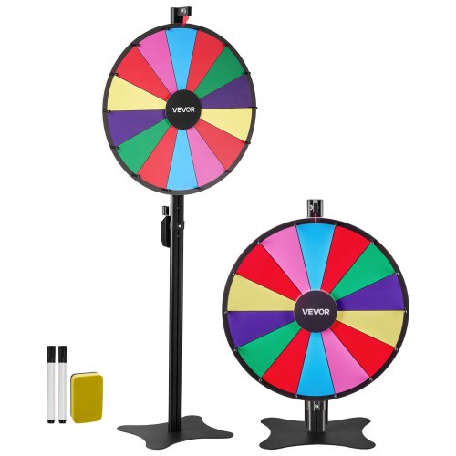 VEVOR 24 in Spinning Prize Wheel, 14 Slots Spinning Wheel with Stand, Adjustable Height Win Fortune Roulette with a Dry Erase and 2 Markers, 6 Colors,