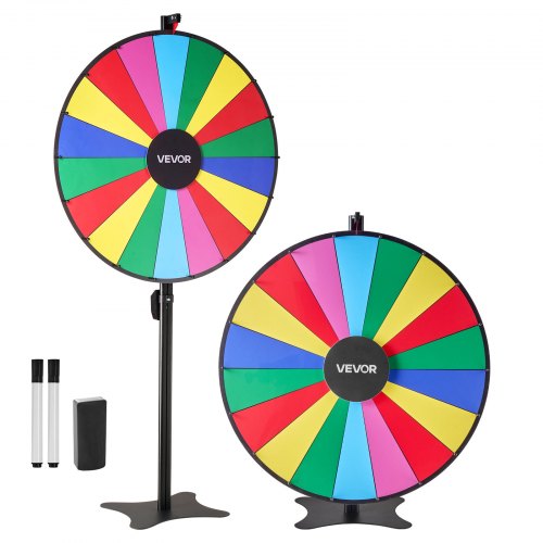 VEVOR 914 mm Spinning Prize Wheel, 18 Slots Spinning Wheel with Stand, Adjustable Height Win Fortune Roulette with a Dry Erase and 2 Markers, 6 Colors