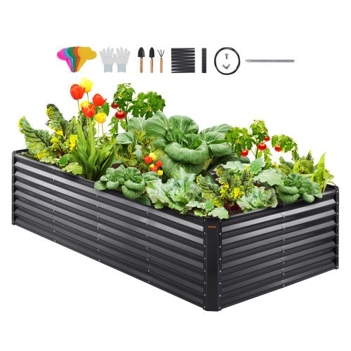 VEVOR Raised Garden Bed, 8 x 4 x 2 ft Galvanized Metal Planter Box, Outdoor Planting Boxes with Open Base, for Growing Flowers-Vegetables-Herbs in Bac