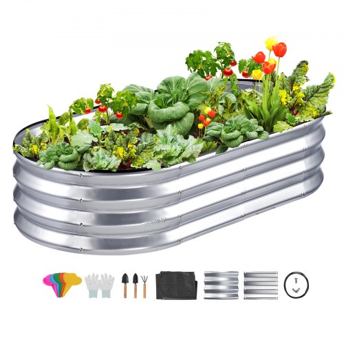 VEVOR Raised Garden Bed, 48.2 x 24.6 x 11 inch Galvanized Metal Planter Box, Outdoor Planting Boxes with Open Base, for Growing Flowers-Vegetables-Her