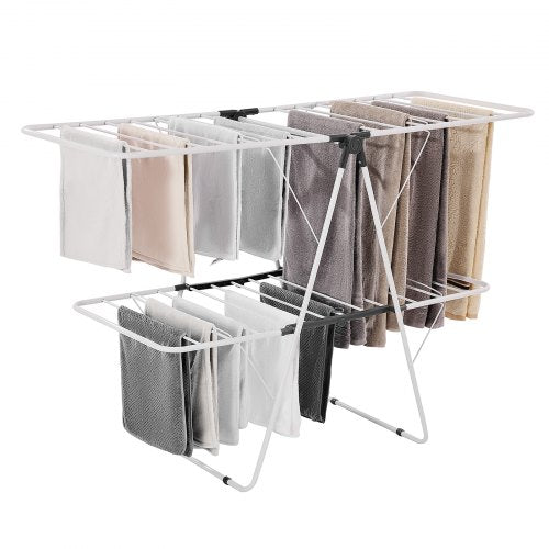 VEVOR Clothes Drying Rack, 2-Tier Foldable Laundry Dryer Rack with Sock Clips & 31 Dry Rods, Metal Height Adjustable Drying Racks for Outdoor & Indoor
