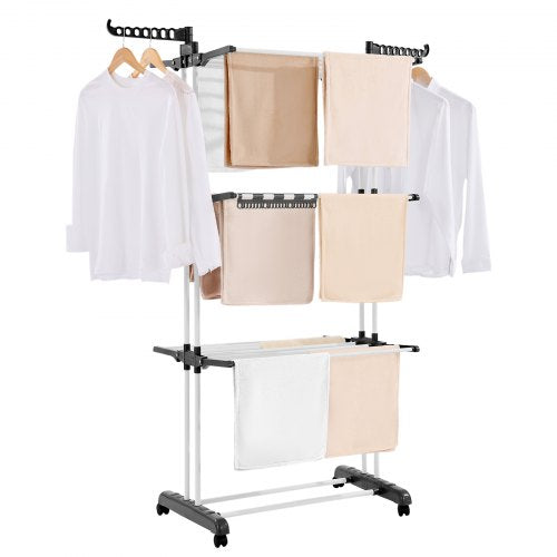 VEVOR Clothes Drying Rack, 4-Tier Foldable Laundry Dryer Rack, Metal Drying Racks with 24 Drying Rods, Free-Standing and Portable Hanger with 4 Castor