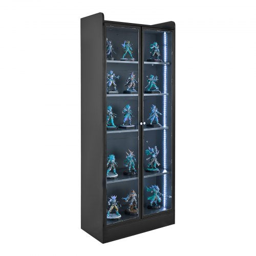 VEVOR Display Cabinet with Doors, 67 in Tall Lighted Display Case with 2 Adjustable Shelves, 5-Tier Curio Collectibles Storage Cabinet, Bookshelf Book