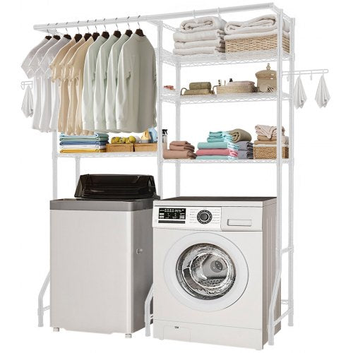 VEVOR Over Washer and Dryer Storage Shelves, 6 Tiers Laundry Room Drying Rack with Hanger Rod and Hooks, Two Rows Adjustable Washer Shelves Space Save