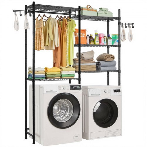 VEVOR Over Washer and Dryer Storage Shelves, 5 Tiers Laundry Room Drying Rack with Hanger Rod and Hooks, Two Rows Adjustable Washer Shelves Space Save