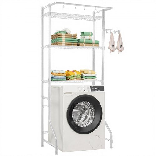 VEVOR Over Washer and Dryer Storage Shelf, 3 Tiers Laundry Room Drying Rack with Hanger Rod and Hooks, Single Row Adjustable Washer Shelves Space Save