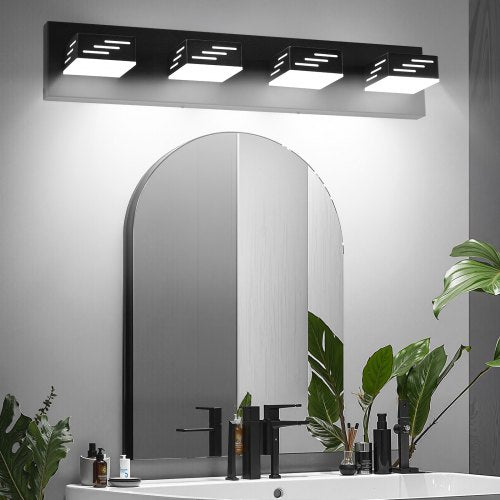 VEVOR 4-Light LED Modern Vanity Light Fixtures, 25.59-Inch, Black Finish Bathroom Wall Lighting Fixture Over Mirror, with IP44 Waterproof, for Bathroo