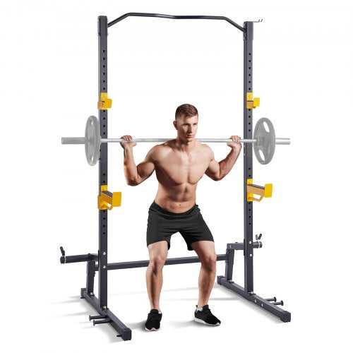 VEVOR Squat Stand Power Rack, Multi-Functional Power Rack with Pull up Bar, Hook, and Weight Plate Storage Attachment, Adjustable Power Rack Cage, Ste