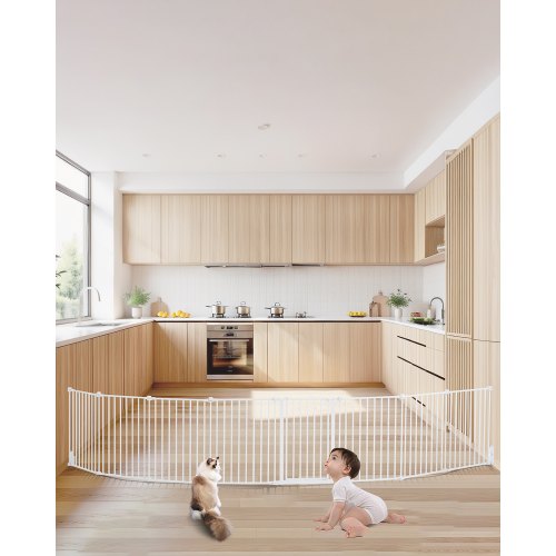 VEVOR Baby Gate, 192 Inches Extra Wide, 28 Inches High 8-Panel Foldable Dog Gate, for Child Pet Security, One-Hand Open, Install Between Two Walls or