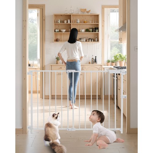 VEVOR Baby Gate, 29.5-43 Inches Adjustable Width, 28 Inches High Dog Gate, No Threshold Bar, Easy Step Walk Thru, for Child Pet Security, with Screws,