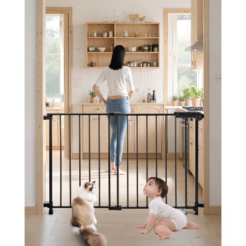 VEVOR Baby Gate, 29.5-43 Inches Adjustable Width, 28 Inches High Dog Gate, No Threshold Bar, Easy Step Walk Thru, for Child Pet Security, with Screws,