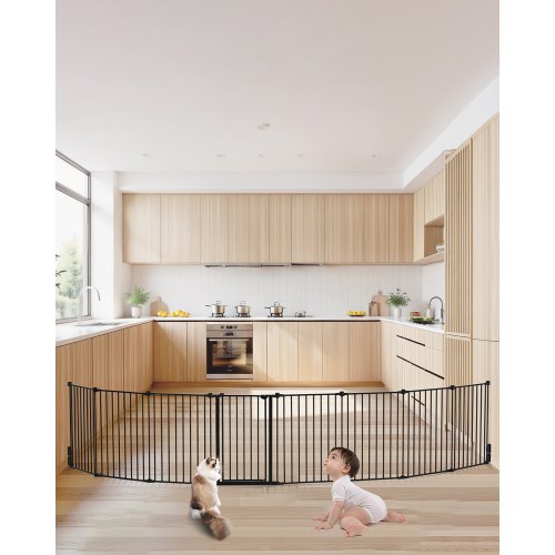 VEVOR Baby Gate, 192 Inches Extra Wide, 28 Inches High 8-Panel Foldable Dog Gate, for Child Pet Security, One-Hand Open, Install Between Two Walls or