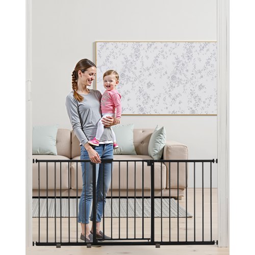 VEVOR Baby Gate, 60.6-63.3 Inches Adjustable Width, 30 Inches High Dog Gate, Easy Step Walk Thru, for Child Pet Security, Pressure Mount Kit, Wall Cup