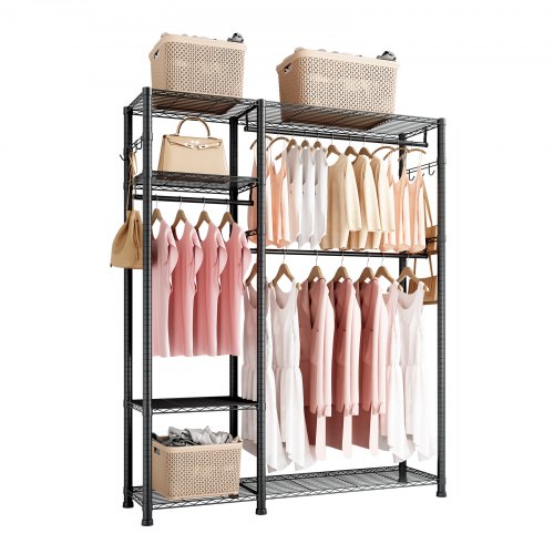 VEVOR Clothing Garment Rack, Heavy Duty Clothes Rack, 6 Adjustable Tiers Clothes Racks with Steel Frame, 363 kg Load Capacity Closet Wardrobe with 3 H