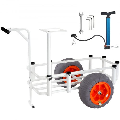 VEVOR Beach Fishing Cart, 159 kg Load Capacity, Fish and Marine Cart with Two 406 mm Big Wheels PU Balloon Tires for Sand, Heavy-Duty Aluminum Pier Wa