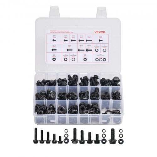 VEVOR 280 Pcs Bolts and Nuts Assortment Kit, Metric Machine Screws and Flat Washers, Alloy Steel M6-M8-M10 Multiple Size, for Furniture - Equipment As