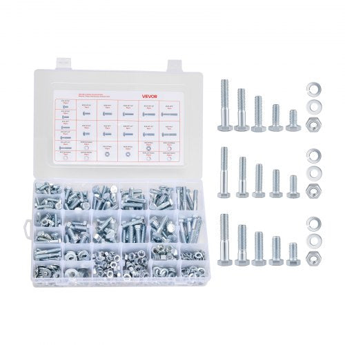 VEVOR 566 Pcs Bolts and Nuts Assortment Kit, Imperial Machine Screws and Flat Washers, Alloy Steel 1-4-20,5-16-18,3-8-16, for Furniture -Equipment-Veh