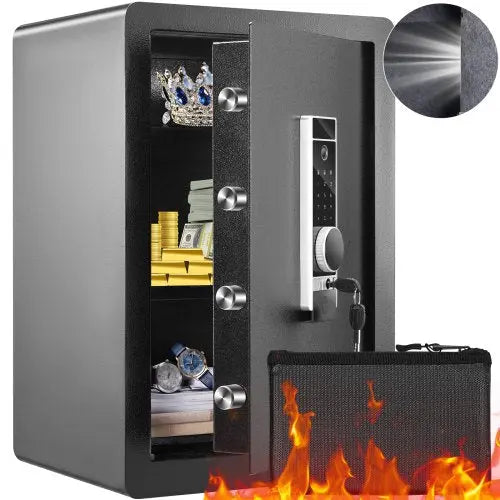 VEVOR Safe, 2.2 Cubic Feet Home Safe, Steel Security Safe with Fingerprint, Digital Keypad and 2 Keys, Cabinet Safe with Large Fire-proof Bag, Protect Matron Inn