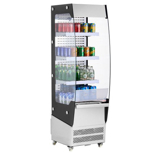 VEVOR Open Air Merchandiser, 3-Tier Shelving Commercial Refrigerator, Grab and Go Display Cooler Refrigerator with Air Curtain, 4 Swivel Wheels, LED L