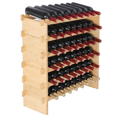 VEVOR 48 Bottle Stackable Modular Wine Rack, 6-Tier Solid Bamboo Wood Storage Racks, Floor Freestanding Wines Holder Display Shelf, Wobble-Free Shelve