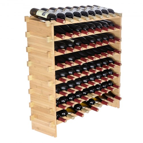 VEVOR 72 Bottle Stackable Modular Wine Rack, 8-Tier Solid Bamboo Wood Storage Racks, Floor Freestanding Wines Holder Display Shelf, Wobble-Free Shelve