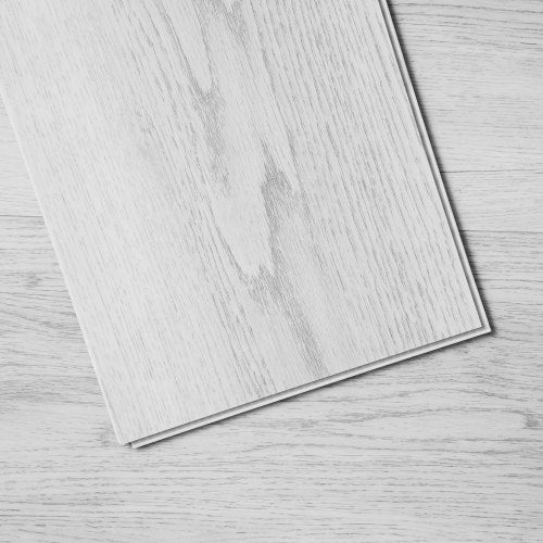 VEVOR Interlocking Vinyl Floor Tiles 48 x 7.3 inch, 10 Tiles 5.5mm Thick Snap Together, Light Gray Wood Grain DIY Flooring for Kitchen, Dining Room, B
