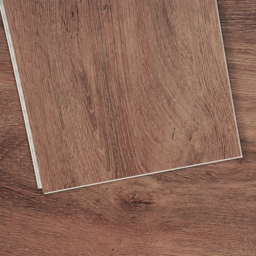 VEVOR Interlocking Vinyl Floor Tiles 48 x 7.3 inch, 10 Tiles 5.5mm Thick Snap Together, Deep Brown Wood Grain DIY Flooring for Kitchen, Dining Room, B